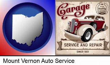 an auto service and repairs garage sign in Mount Vernon, OH