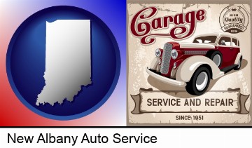 an auto service and repairs garage sign in New Albany, IN