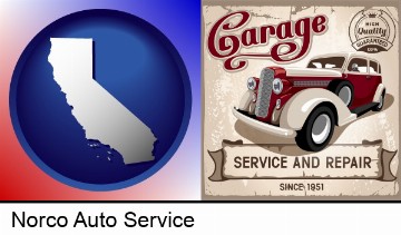 an auto service and repairs garage sign in Norco, CA