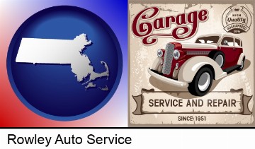 an auto service and repairs garage sign in Rowley, MA