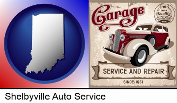 an auto service and repairs garage sign in Shelbyville, IN
