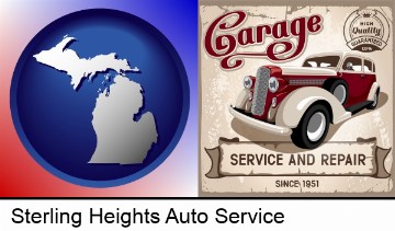 an auto service and repairs garage sign in Sterling Heights, MI