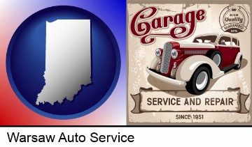 an auto service and repairs garage sign in Warsaw, IN