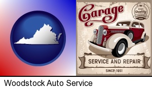 an auto service and repairs garage sign in Woodstock, VA